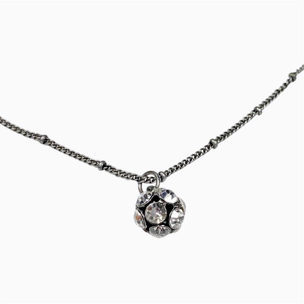 VCLM Rhinestone Ball Pendant Necklace Gunmetal Chain Disco Bling Fashion Jewelry